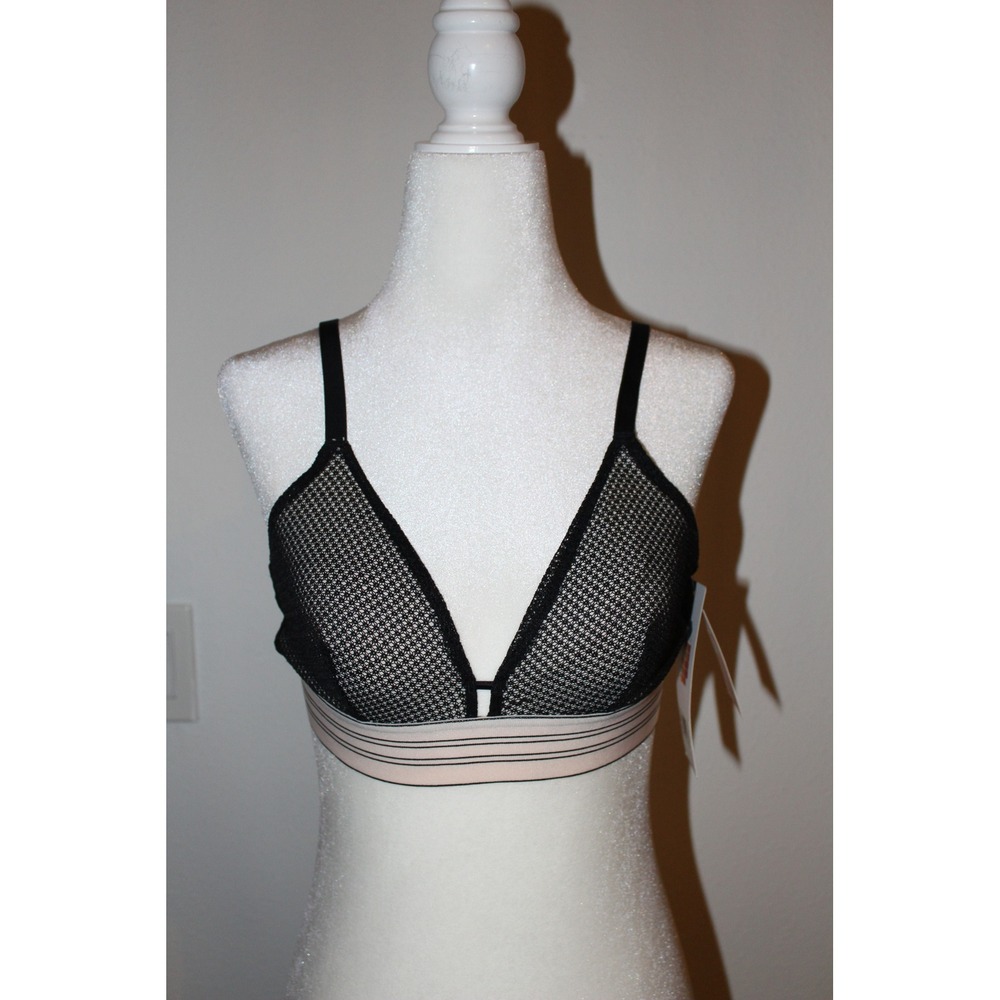 Lively Black Mesh Bralette Wire-Free Striped Band Size‎ Medium NWT